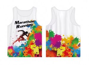 Custom Casual Running Singlet 100%Polyester <b>Heat</b>-Transfer Print Breathable Quick Dry Men Marathon Tank Top - Product Image 2
