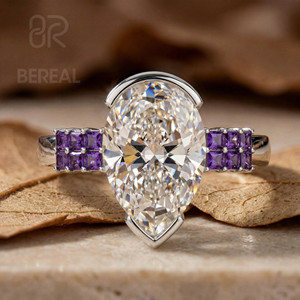 IGI Certified Vvs CVD Lab Grown Diamond Engagement <b>Ring</b> Women Custom <b>925</b> <b>Silver</b> Pear Lab Created Diamond Pave <b>Ring</b> Fine Jewelry - Product Image 1