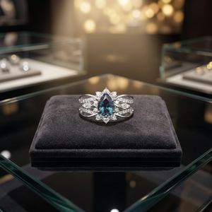 Anillo de compromiso romántico unisex de plata con incrustaciones de joyas Luxial, diseño de flor, corte de pera, engaste de oro de 18 quilates - Product Image 3