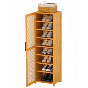 Meuble à chaussures portable multicouche en bambou pour salon, maison et dortoir - Étagère étroite durable et imperméable avec porte et cloison - Product Image 6