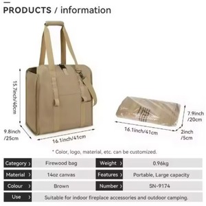 Free Sample Custom Heavy Duty New Design Canvas Firewood Packaging <b>Bag</b> Firewood <b>Storage</b> <b>Carrier</b> Waterproof Bulk Firewood Big - Product Image 3