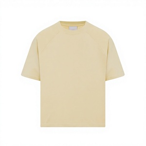 mens pastel yellow pale yellow plain solid blank raglan sleeve relaxed fit short sleeve <b>tshirt</b> crewneck basic tee top - Product Image 1