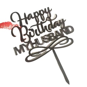 Hstyle nuovo Design <span class=keywords><strong>buon</strong></span> <span class=keywords><strong>compleanno</strong></span> mia moglie <span class=keywords><strong>mio</strong></span> marito Topper torta acrilico strumenti di decorazione PQA096 per la torta decoratori - Product Image 1