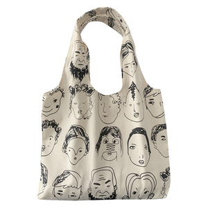 Reusable <b>Large</b> Capacity Eco-Friendly Canvas Tote <b>Bag</b> Letter Print Contrast Open Mouth Closure for Daily Groceries Travel <b>Work</b> - Product Image 4