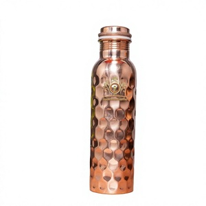 Copper Water Bottle <b>With</b> Hammered Finish Screw-On <b>Lid</b> Reusable For Travel And Hiking Adults Vintage Design - Product Image 1