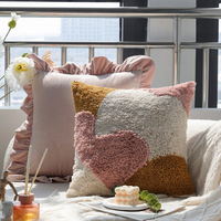 Housse de coussin carrée en velours nordique à volants, motif floral en polyester, anti-acariens, personnalisable, pour la maison et l'hôtel, 45x45cm, rose