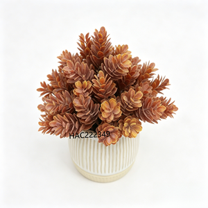 Mini Planta Artificial Realista de Pino con 5 Ramas, Follaje Otoñal en Maceta de Cerámica, Hierba Artificial para Decoración del Hogar y Jardín - Product Image 2