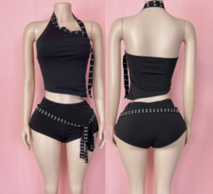 PEEQI Neues Trendiges Damen-Outfit Pelzbesetztes Unregelmäßiges Crop-Shirt und Shorts 2-teiliges Set Y2k Sexy Zweiteiler - Product Image 2