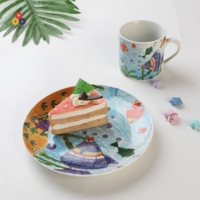 Bol et assiette en céramique de style zoo animal de dessin animé pour bébé, ensemble de tasse, ensemble de dîner en porcelaine pour enfants avec plat d'alimentation pour la maison