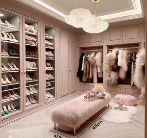 Cabina Armadio di Lusso <span class=keywords><strong>Rosa</strong></span> Cipria - Armadi Porta Scarpe in Vetro e Finiture Dorate, Illuminazione a LED, Appendiabiti Aperto per un Elegante Arredamento - Product Image 5