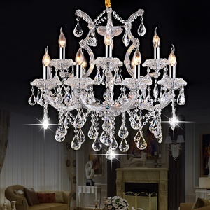 Maria Theresa luxe hôtel salon lampes suspendues moderne argent fer bougie lustre hauteur réglable cristaux verre - Product Image 4