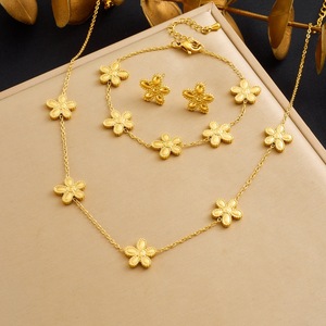 Flower Pendant Jewelry <b>Set</b> Stainless Steel Gold Plated Women's Party Fashion Accessory Chain Necklace <b>Bracelet</b> Earrings - Product Image 1
