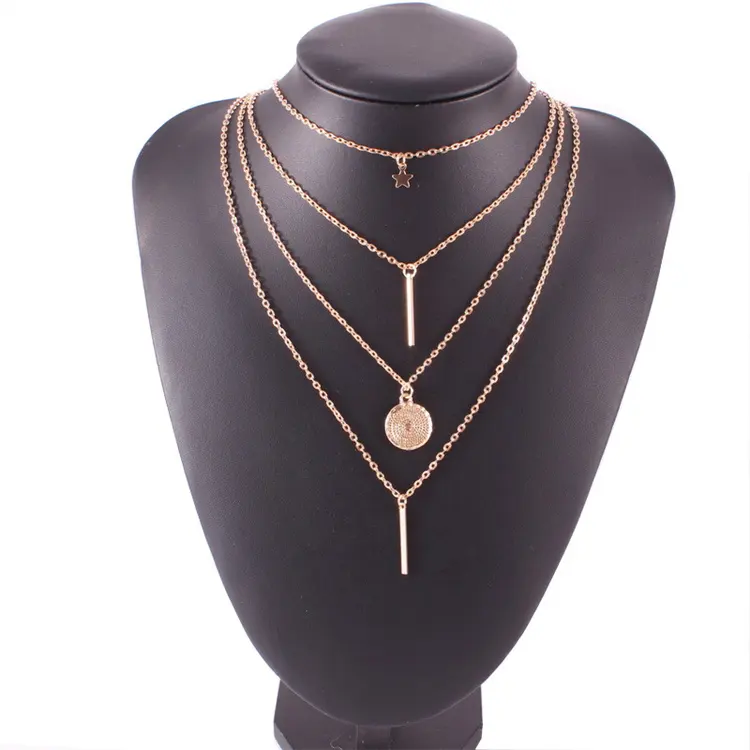 New Fashion Five Pointed Star Multi Layer Women Designer Alloy Pendant Necklaces