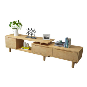 Ensemble de salon extensible en bois massif nordique, meuble TV et table basse, couleur bois naturel blanc - Product Image 5