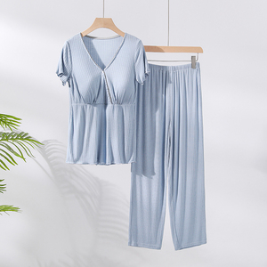 <span class=keywords><strong>Chemise</strong></span> courte et pantalon Long en Modal pour femme, tissu fin d'été, vêtements de <span class=keywords><strong>grossesse</strong></span>, vente en gros - Product Image 4