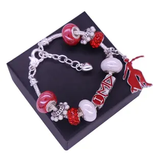 Handmade Popular Red Fortitude Delta European Beads Snake Chain Sorority Fraternity DST Bracelets Adjustable