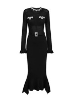 Nouvelle Collection Automne 2026 : Robe Longue Tricotée Femme à Manches Longues, Coupe Trapèze avec Volants et Ceinture – Élégance et Tendance Assurées