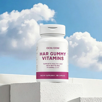 Gummies véganes OEM ODM à la biotine pour la croissance des cheveux, la santé de la peau et des ongles, sans gluten, complément vitaminique pour nouveau-nés et enfants, 60 unités