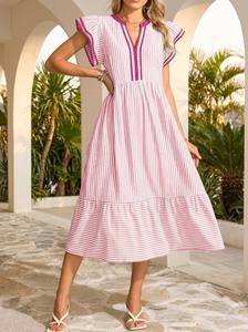 Vestido a Rayas en Contraste para Mujer 2026 - Elegante Minifalda <span class=keywords><strong>de</strong></span> Manga Corta con Doble Volante, Vestido <span class=keywords><strong>de</strong></span> Verano Chic con Cuello en V, Venta al Por Mayor <span class=keywords><strong>de</strong></span> Moda - Product Image 3