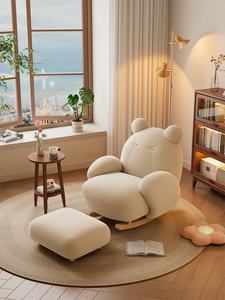 כיסא נדנדה מעץ חורף ספה עצלה למרפסת ליחיד קרם סִגְנוֹן כורסה סלון ספוג בעל חוסן גבוה - Product Image 6