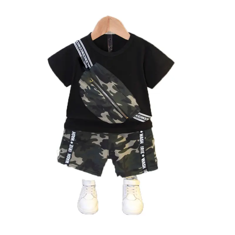 Baby clothes clothing backpack printed short-sleeved baby camouflage pants two-piece set