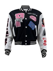 Kadınlar için yeni varış artı boyutu uzun kollu baskılı beyzbol motosiklet ceket - Product Image 3