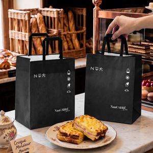 Bolsas de Papel Kraft Reciclables Ecológicas Personalizadas con Impresión de Logotipo Plano para Panadería, Cafetería, Pan, Galletas, Baguettes - Product Image 6