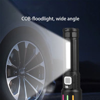 Linterna de Exterior Recargable, Impermeable, Súper Brillante, Portátil, Telescópica, con Zoom, Luz Lateral COB, Luz de Advertencia Roja, Blanca y Azul