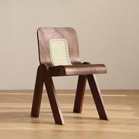 Chaise de salle à manger MULIGNA en rotin brun clair, sans accoudoirs, en bois massif, style rétro du milieu du siècle, pour cuisine, salon, restaurant, design créatif
