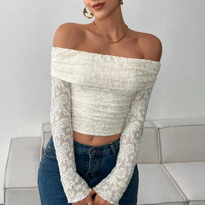 2025 europea americana autunno nuova collezione da donna eleganti abiti da appuntamento per pendolari con spalle scoperte a maniche lunghe magliette Slim - Product Image 1