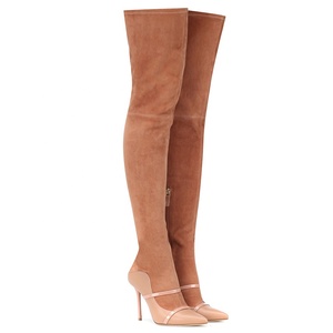 Bottes longues pour femmes en daim extensible sur mesure taille 46, talons fins, fermeture éclair latérale, bottes hautes au-dessus du genou, chaussures élastiques pour femmes - Product Image 6