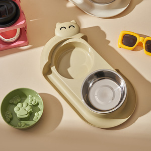 Gamelle double en acier inoxydable pour animaux de compagnie, alimentation lente, anti-renversement, pour chat et chien, protection du cou à 15 degrés, forme ronde - Product Image 3