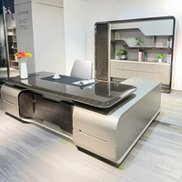 Bureau de direction moderne en forme de L, avec éclairage LED, en bois de luxe, pour espace de bureau de PDG ou de directeur