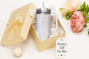 Gobelet en acier inoxydable de 40 oz avec poignée en paille pailletée blanche et scintillante Tasse de voyage étanche et isolée pour le <span class=keywords><strong>café</strong></span> chaud et froid - Product Image 6