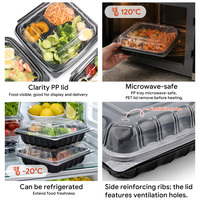 Conteneur alimentaire jetable en PP à 3 compartiments de 9 pouces avec couvercle transparent, logo personnalisé, compatible micro-ondes, pour plats à emporter