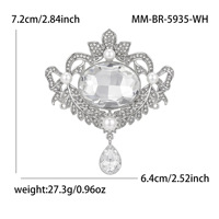 Broche de luxe en cristal ajouré avec pendentif goutte de perle et strass, pour robe, manteau, soirée, décoration féminine