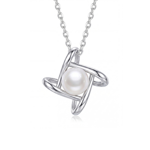 Geometric Knot Cross Open Frame Natural Freshwater Pearl Pendant Necklace <b>Silver</b> Plated Copper Jewelry Minimalist <b>Choker</b> Women - Product Image 1