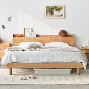 Modernes Massivholz-Bett in King- und <span class=keywords><strong>Queen</strong></span>-<span class=keywords><strong>Size</strong></span> mit Verstellbarer Höhe, Stauraum und Weicher Polsterung, Umweltfreundliches Eichen- oder Kiefernholz-Plattformbettgestell für Schlafzimmer - Product Image 2