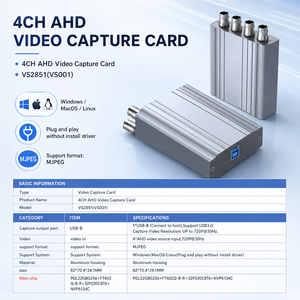 Carte de capture vidéo AHD 4 canaux, USB-B 3.0, 720P*30Hz, MJPEG, Plug & Play, boîtier en aluminium pour Win/<span class=keywords><strong>Mac</strong></span>/Linux Sécurité/CCTV - Product Image 4
