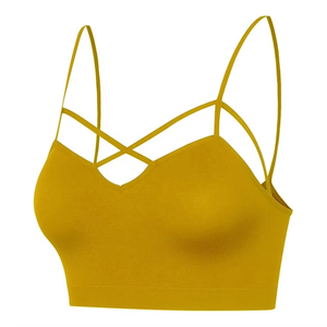 Soutien-gorge de sport personnalisé pour femme, jaune, à bretelles croisées, style crop top, pour fitness, yoga, gym, vêtements de sport, fabricant OEM ODM en gros - Product Image 1