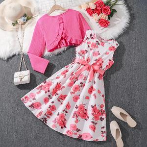Ropa para Niñas, Primavera, Nuevo Vestido Estampado para Niñas Mayores, Abrigo de Manga Larga de Color Sólido, Traje a la Moda - Product Image 5