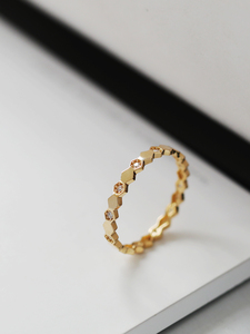 AU585 Fine bague empilable simple 14K or massif ruches d'abeilles Zircon minimaliste bague quotidienne pour les femmes - Product Image 2