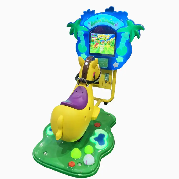 Threeplus coin operated funny animal family video interaction kiddie ride horse racing game machine