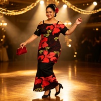 Gaun Puletasi Desain Tribal Polinesia Terbaru untuk Wanita, Motif Bunga Hawaii, Pakaian Pesta, Gaun Wanita Lengan Berongga, Puletasi Samoa