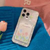 Étui de téléphone portable avec chaîne et motif floral printanier pour iPhone 16 14 13 18 Pro Max, coque arrière transparente