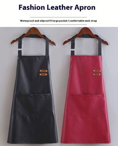 High-End Soft Leather Pu Bib <b>Apron</b> Men Women Fashionable Waterproof Oil-Proof Design for <b>Kitchen</b> Cooking Work Waist New - Product Image 3