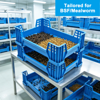 Boîte d'élevage JOIN BSF 600x400x190mm bleue empilable en plastique pour l'élevage d'insectes, idéale pour les larves de mouches soldats noires et les larves de vers de farine