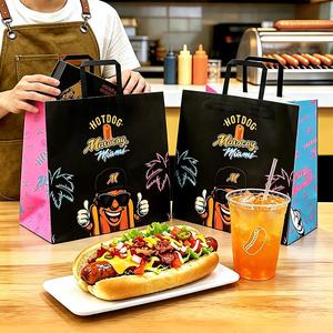 Bolsas de Papel para Hot Dogs con Asas Planas, Impresas Personalizadas, Ecológicas, Biodegradables y Reciclables para Entrega de Comida Rápida - Product Image 1