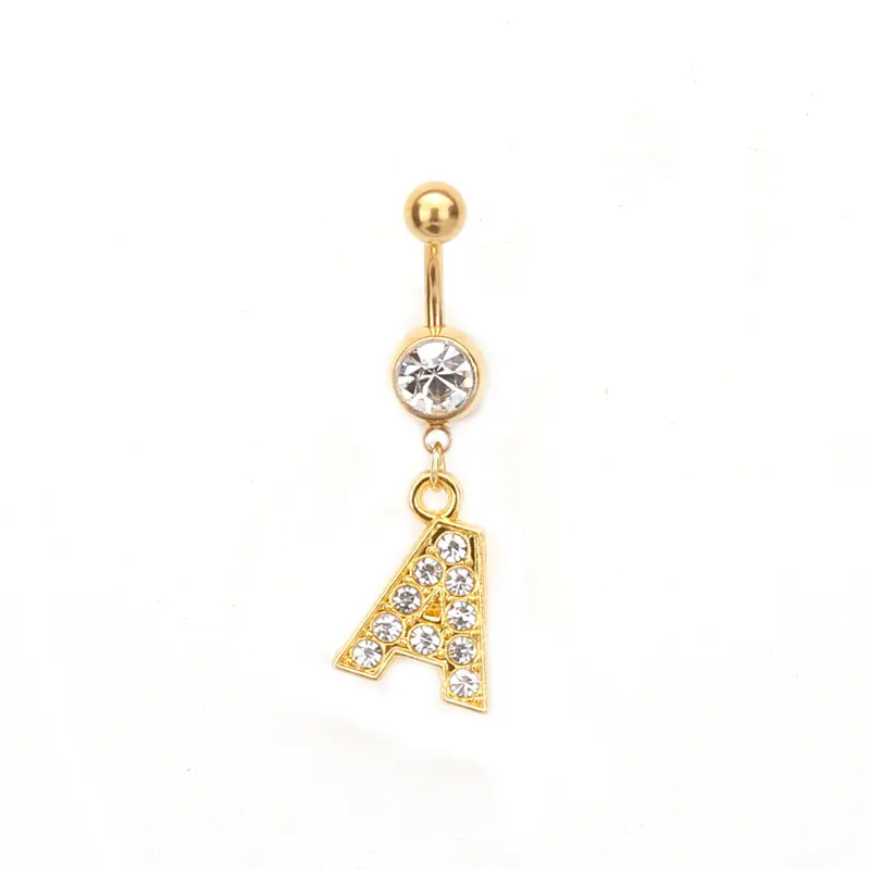 POENNIS lettera inglese A-Z prevenzione delle allergie puntura umana donne Piercing anello di pancia di diamanti con parole anello di pancia in oro massiccio
