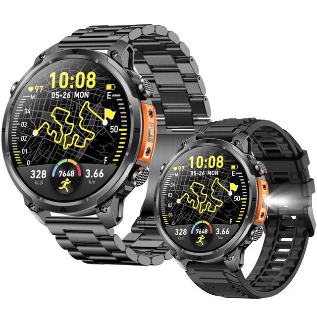 2025/2026 MK100 GPS Outdoor Sport Smart Watch IP68 Heart Rate Fitness Tracker Sleep Tracker Calendar Flashlight Compass BT Call